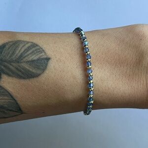 Blue and Gold Beaded Bracelet | handmade stretch bracelet